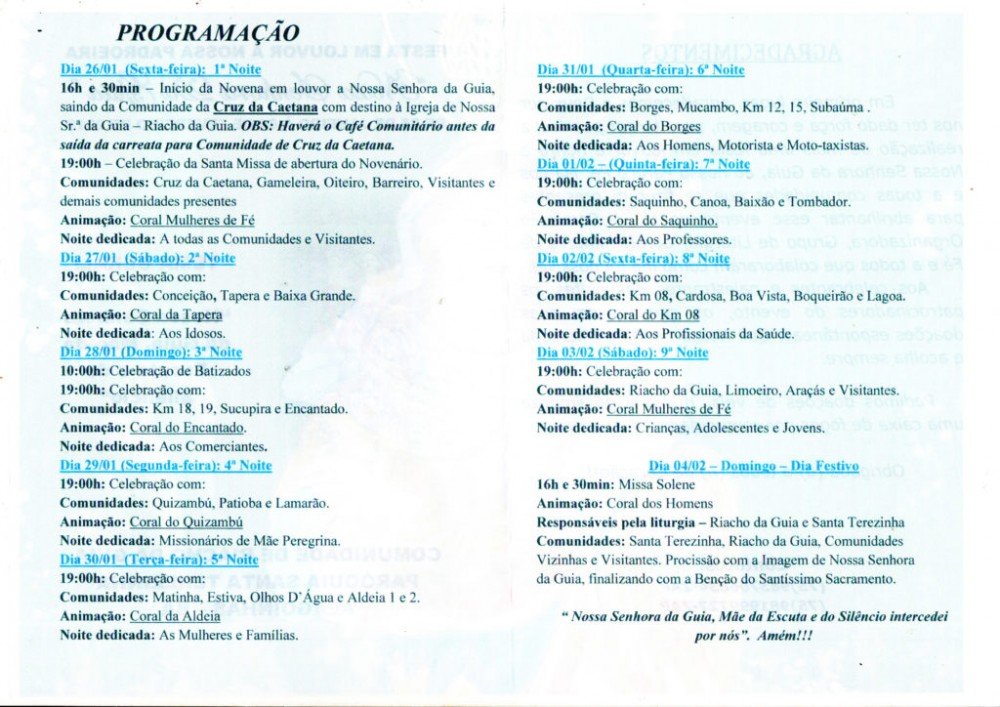 Prefeitura apoia festa em louvor à padroeira de Riacho da Guia