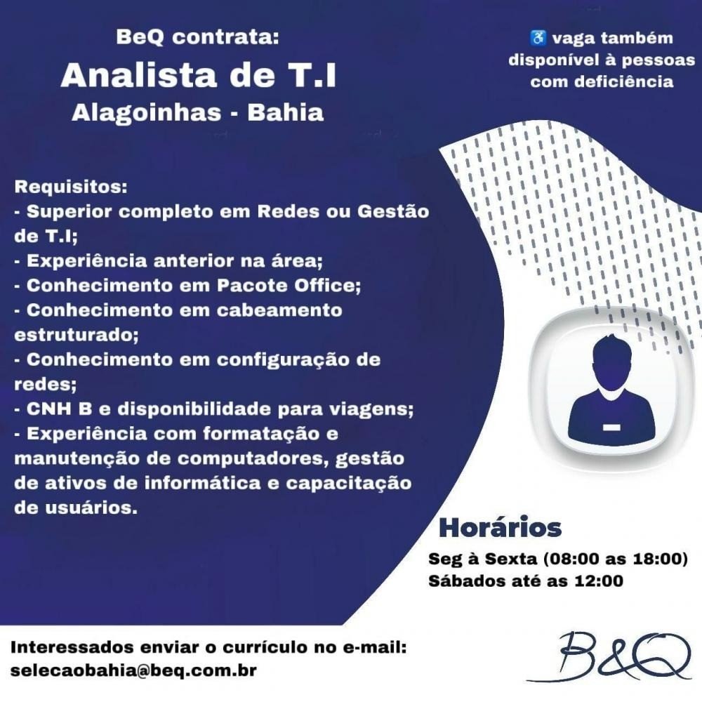 Vaga de emprego - Analista de T.I em Alagoinhas