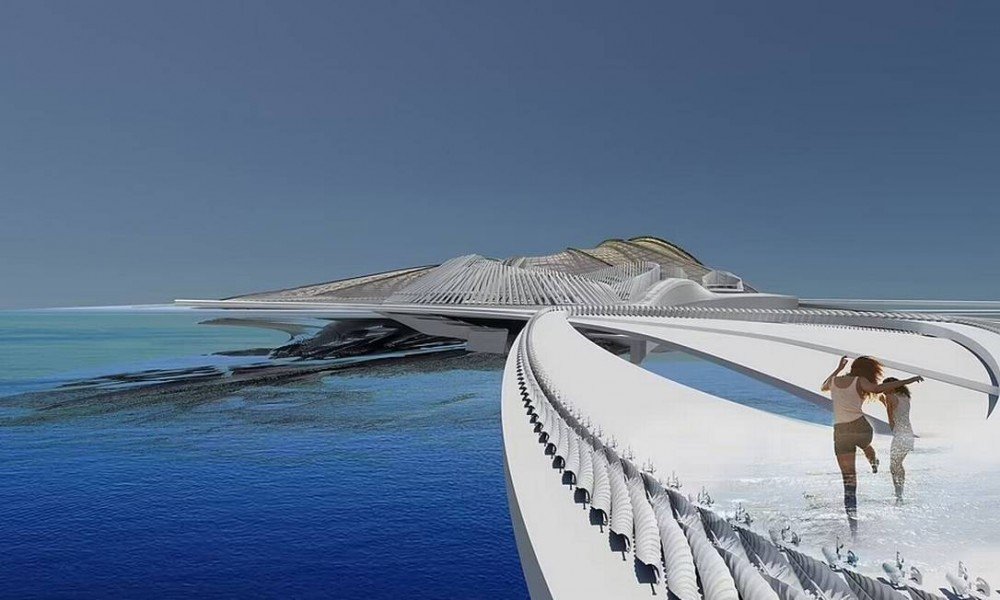 Projeto do resort feito com material descartado nos oceanos