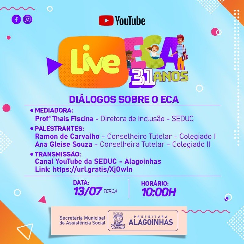 Prefeitura de Alagoinhas celebra os 31 anos do Estatuto da Criança e do Adolescente com programação especial