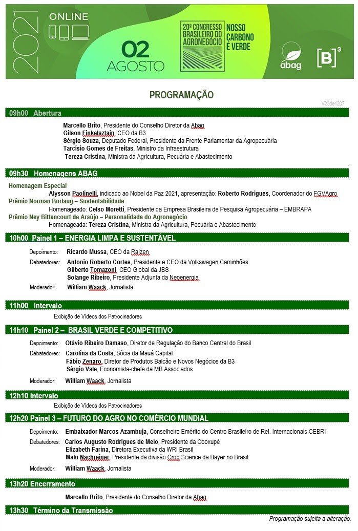 Nesta segunda (2/8), Congresso Brasileiro do Agronegócio irá mostrar o potencial do carbono verde no país