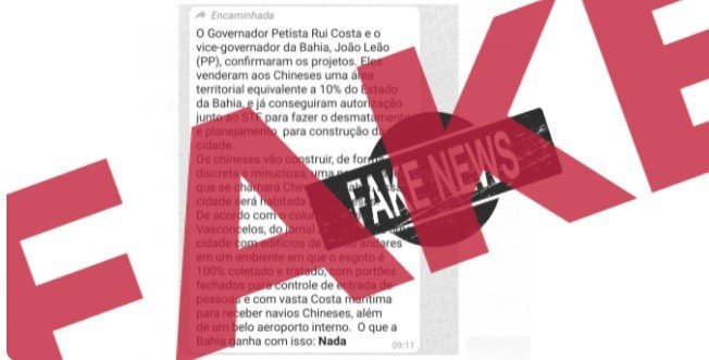 Mais uma fakenews! Governo baiano NÃO vendeu parte de estado a chineses