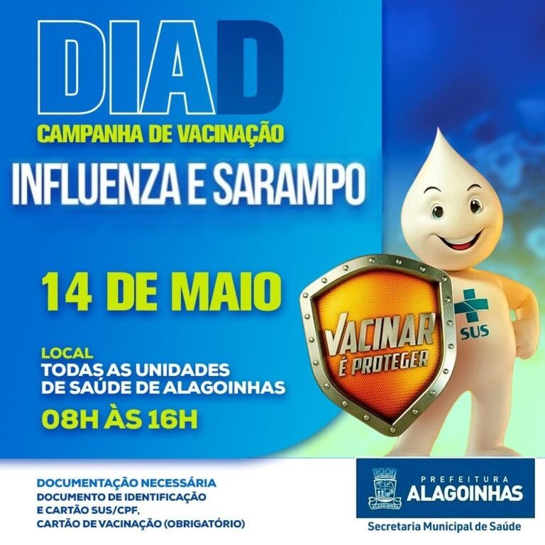 Dia D da vacinação contra Gripe Influenza e Sarampo acontece 14 de maio