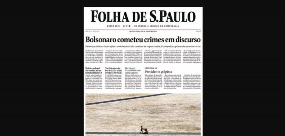 Folha acorda e finalmente chama Bolsonaro de criminoso em sua manchete principal