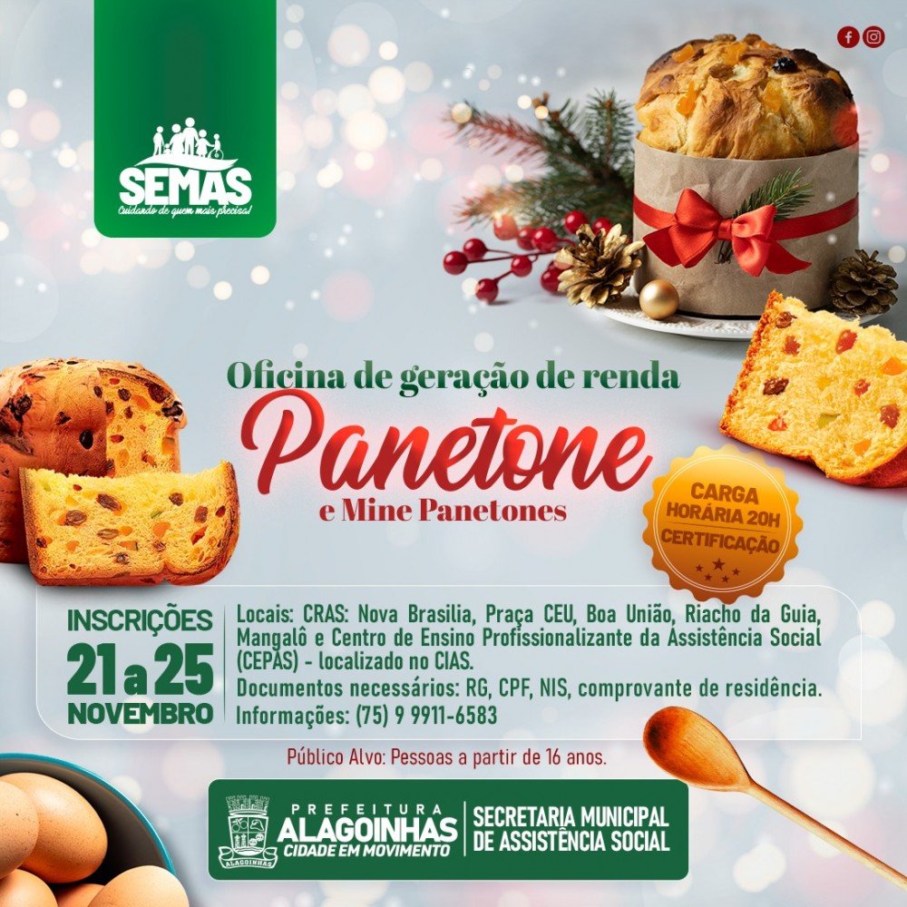 Oficina gratuita de panetone - inscrições a partir de segunda-feira (21)