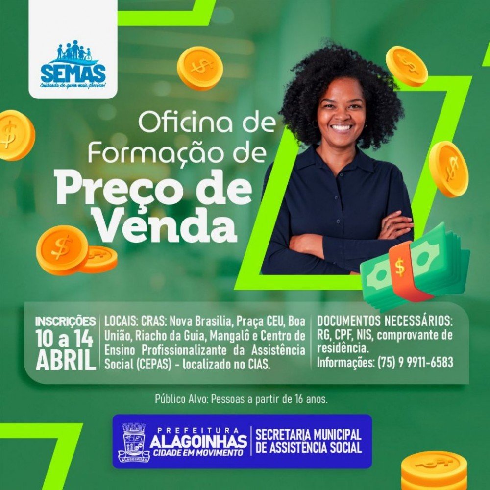 As inscrições para a Oficina de Formação de Preço de Venda estão abertas