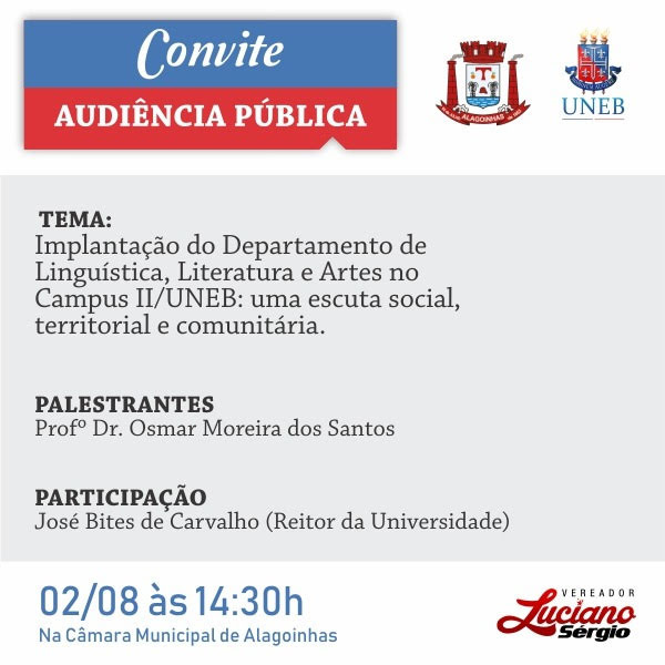 Audiência Pública discutirá implantação do Departamento de Linguística, Literatura e Artes no Campus II da UNEB