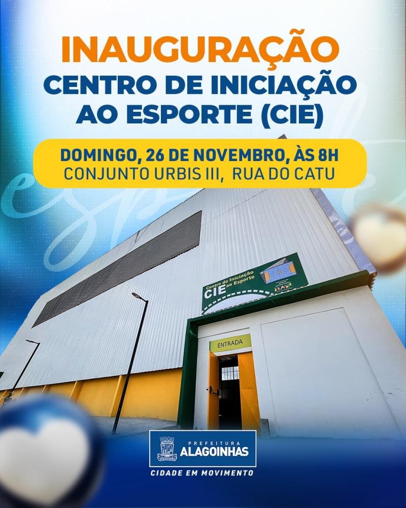 O prefeito Joaquim Neto inaugurará, no domingo (26), às 8h, o Centro de Iniciação ao Esporte, no Conjunto URBIS III, na Rua do Catu