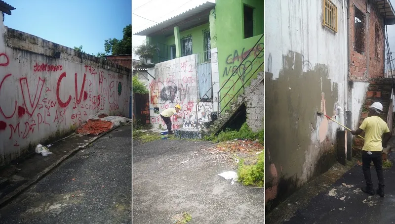 Em Salavdor, PM retira pichações de facções criminosas na região do Subúrbio