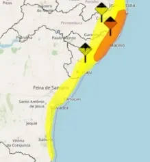 Alerta amarelo de temporal é emitido pelo Inmet para o litoral da Bahia
