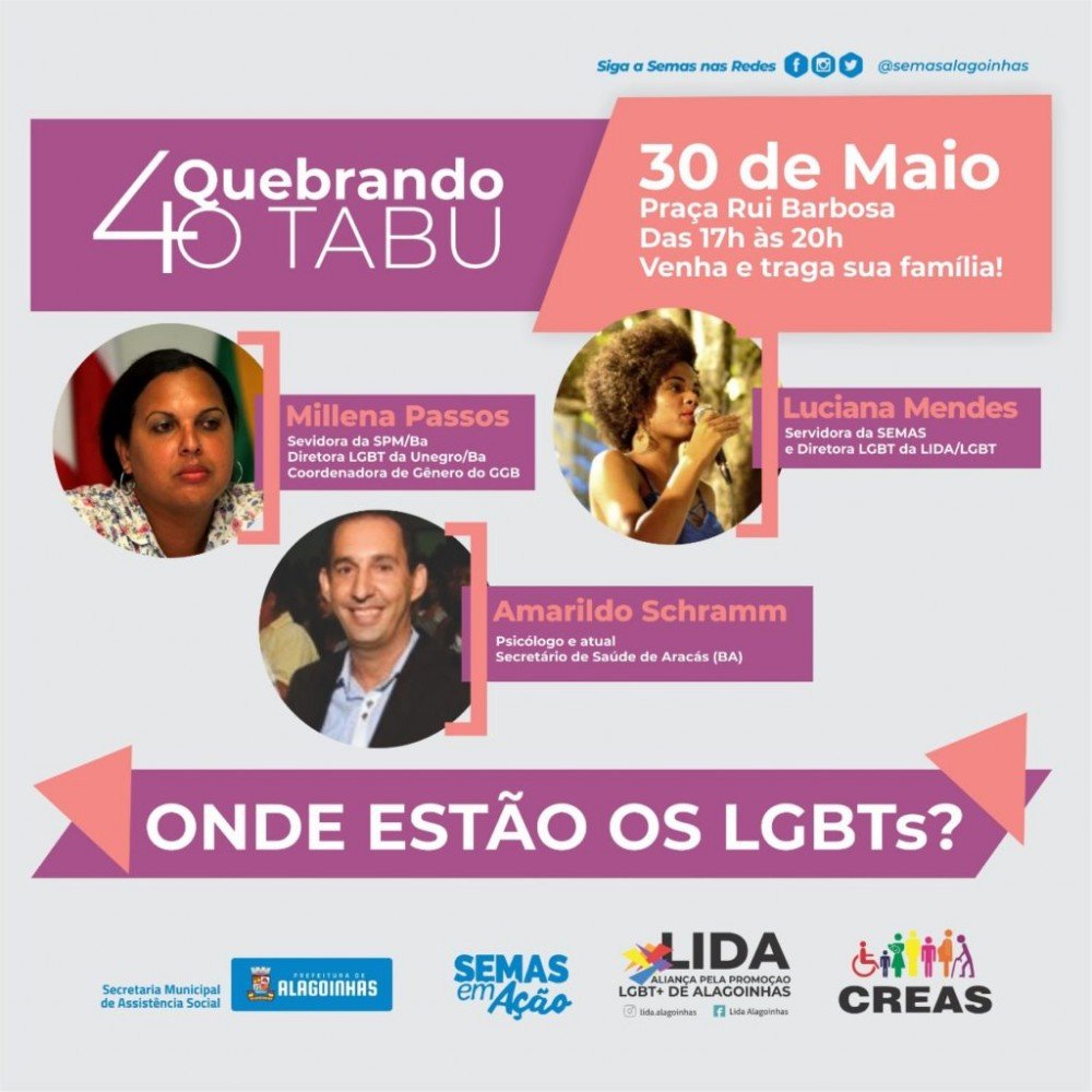 4ª edição do “Quebrando o Tabu” acontece nesta quinta-feira (30)