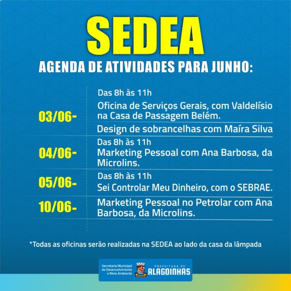 Prefeitura divulga calendário de oficinas profissionalizantes para junho