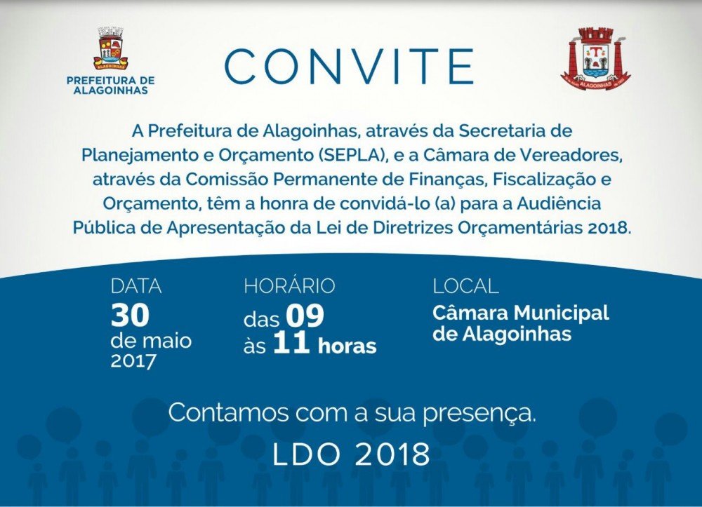 Prefeitura e Câmara promovem audiência pública sobre a LDO 2018