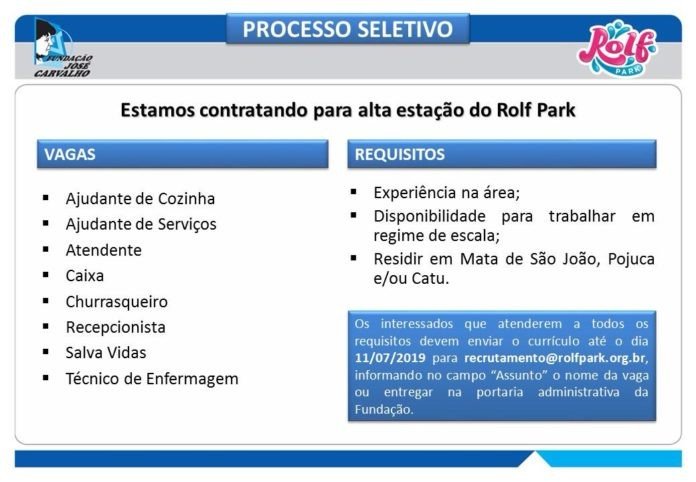 Rolf Park abre diversas vagas; confira