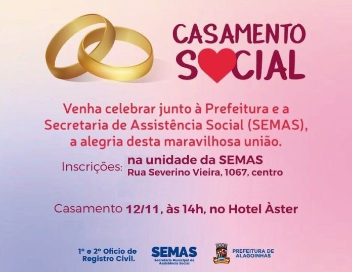 SEMAS: Inscrições abertas para o Casamento Social