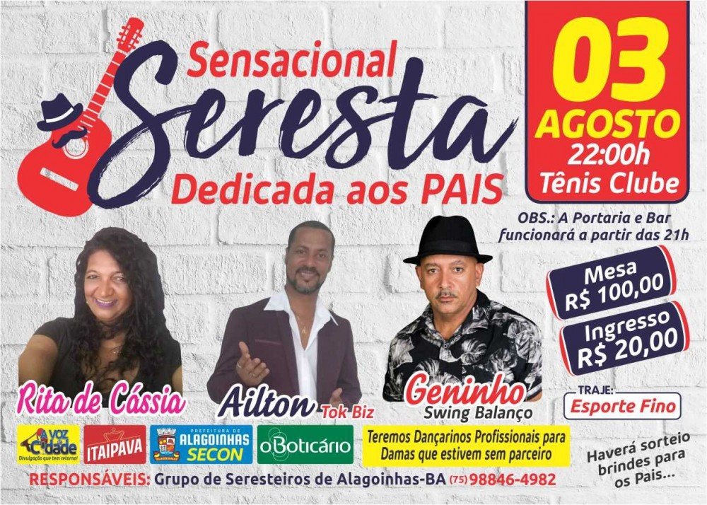 Dia dos Pais - Sensacional Seresta sábado no Tênis Clube de Alagoinhas