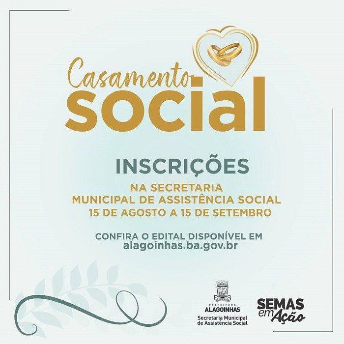 Inscrições para o Casamento Social serão abertas no dia 15 de agosto
