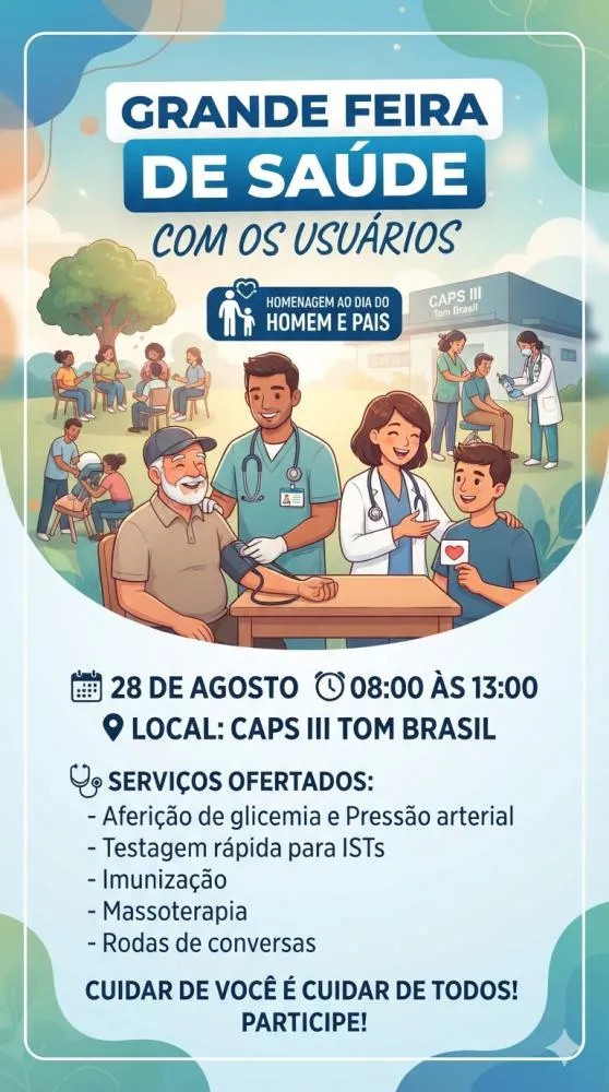 Saúde do homem é tema de ação especial no CAPS III Tom Brasil nesta sexta