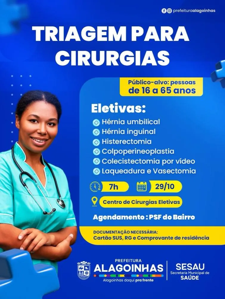 Alagoinhas realiza triagem para cirurgias eletivas no dia 29 de outubro