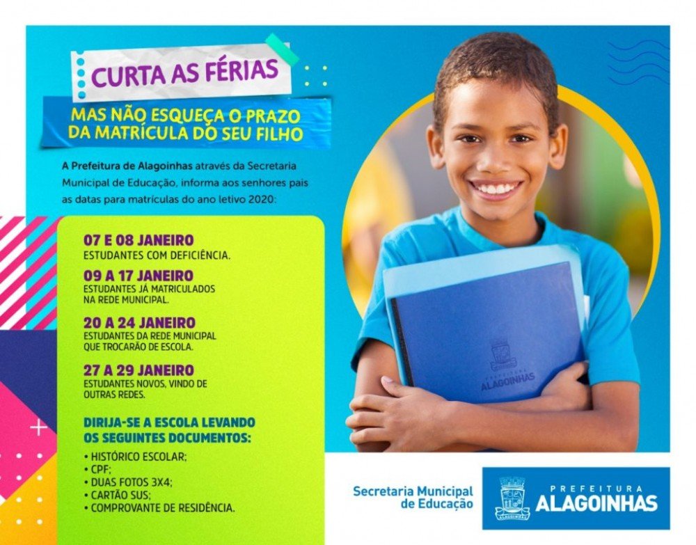 Matrículas da rede municipal para 2020 começam na próxima semana