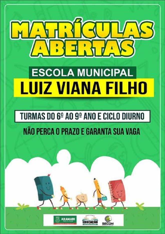 Seduc informa que continuam abertas as matrículas para a Escola Luís Viana Filho