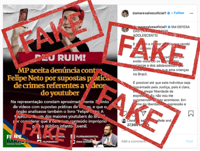 Damares comemora decisão do MP sobre Felipe Neto e youtuber diz que é fake